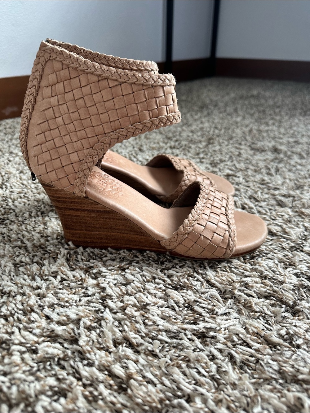 ELF Made by Hand Athena Woven Braided Wedge Sandal Beige Size 7 Boho - Picture 8 of 11
